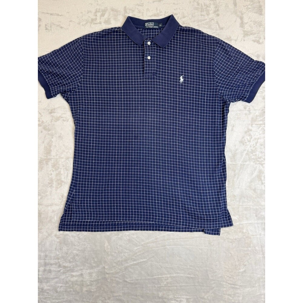 Polo by Ralph Lauren Men’s XL Grid-Check Polo Shirt – Navy White Windowpane